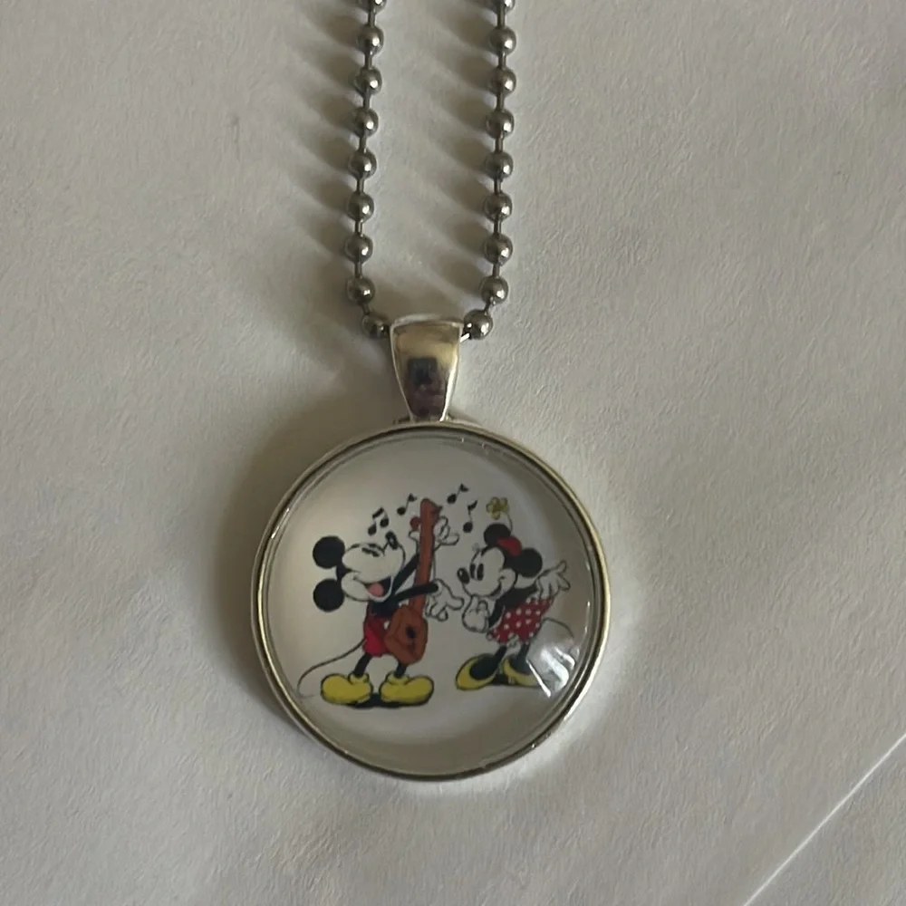 Disney Mickey Mouse Silver Glass Dome Pendant Necklace Cabochon Necklace - Picture 4 of 8